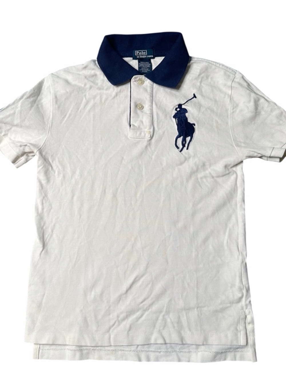 Polo by Ralph Lauren White Polo with Navy Collar & Embroidered Big Horse Logo